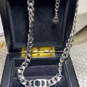 Authentic Christian Dior Vintage Chain Necklace CD Logo Heavy Statement 17”